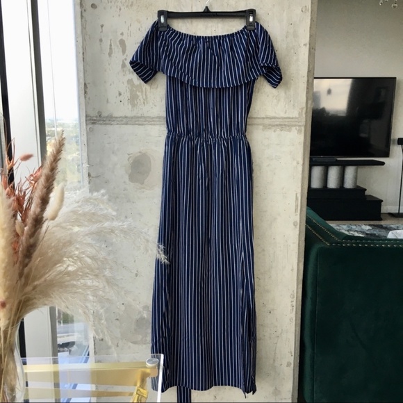 Favlux Striped Off the Shoulder Maxi Dress L - Picture 2 of 4